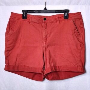 FALLS‎ CREEK HIGH RISE CUFFED COTTON TWILL SHORTS WOMENS 18 RED SOFT STRETCH